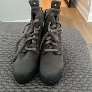 Bueno soft grey brown leather combat boots